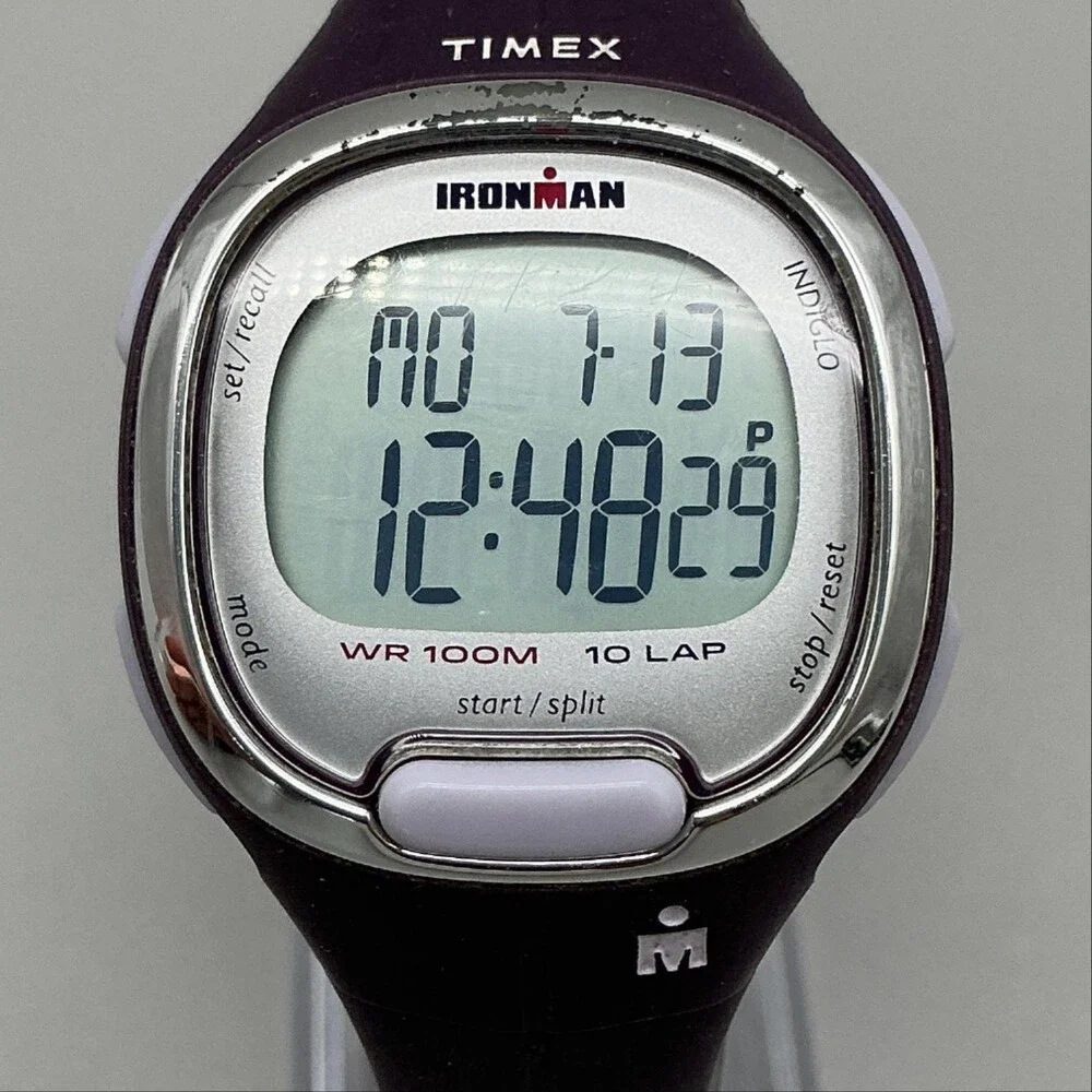 Timex Ironman 10 Lap Womens Watch 34mm Digital Gray Purple Indiglo WR 100M
